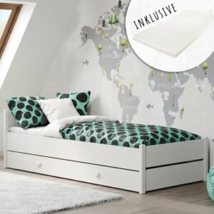 Kids Collective Kinderbett Jugendbett 80x160 mit Schublade & Lattenrost Mädchen Jungen Bett weiß mit Matratze