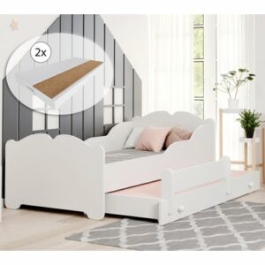 Kids Collective Mädchenbett mit Ausziehbett Funktionsbett 80x160 mit 2 Matratzen & Rausfallschutz weiß