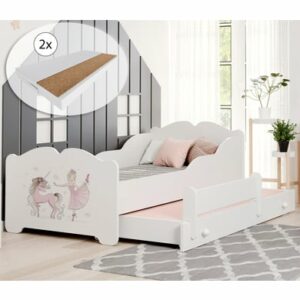 Kids Collective Mädchenbett mit Ausziehbett Funktionsbett 80x160 mit 2 Matratzen & Rausfallschutz weiß - Prinzessin Motiv