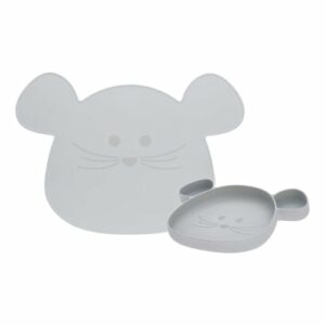 Lässig Esslernteller und Platzset Little Chums Mouse 2er Set grau