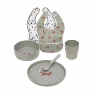 Lässig Kindergeschirrset mit 2 Lätzchen Little Forest 6er Set oliv