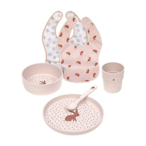 Lässig Kindergeschirrset mit 2 Lätzchen Little Forest 6er Set rosa