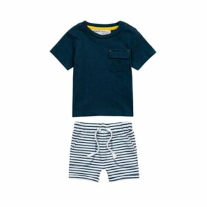 MINOTI Shorts und T-Shirt im Set Dunkelblau/Weiß