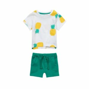 MINOTI Shorts und T-Shirt im Set Weiß/Grün