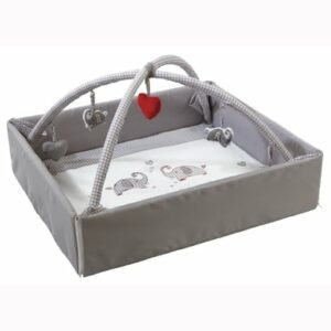 ROBA Babynest Jumbotrwins grau weiß mit Spielbogen 125x115 cm