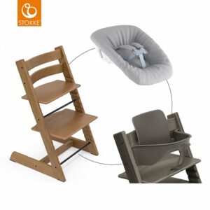 STOKKE® Mega Tripp Trapp® Set Hochstuhl Oak Brown inkl. Newborn Set™ Grey und Baby Set Hazy Grey