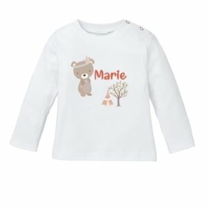 Schnullireich Baby Shirt (Langarm) mit Namen Kleiner Bär Weiß