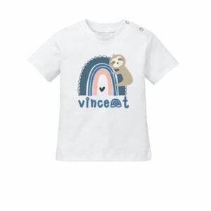 Schnullireich Baby T-Shirt (Kurzarm) mit Namen Blauer Regenbogen Weiß