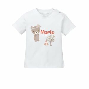 Schnullireich Baby T-Shirt (Kurzarm) mit Namen Kleiner Bär Weiß