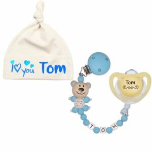 Schnullireich Geschenkset mit Namen I Love You (6-18 Mon) Junge Blau