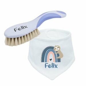 Schnullireich Geschenkset mit Namen NUK Babybürste + Baby Halstuch (Junge) Blau