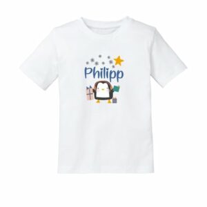 Schnullireich Kinder T-Shirt mit Namen (Kurzarm) Pinguin Weiß