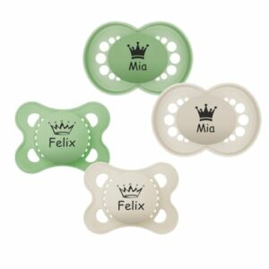 Schnullireich Schnuller mit Namen / Namensschnuller MAM Pure Krone – 2er Set (Unisex) Grün