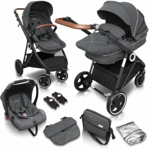 babyGO Kombikinderwagen Halime 3 in 1 Air Black Grey