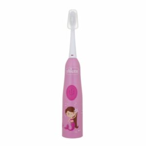 chicco elektrische Zahnbürste mit austauschbarer Batterie und Ersatzbürstenkopf für Kinder rosa