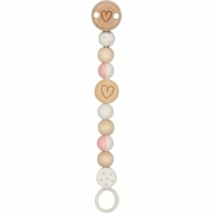 goki Schnullerkette Herz weiß-natur-rosa