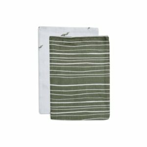jollein Waschlappen Musselin 2er-Pack Stripe Olive Leaf Green