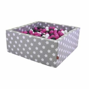 knorr toys® Bällebad soft eckig - Grey white stars - 100 balls creme/grey/rose grau