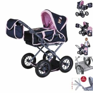 knorr toys® Puppenwagen Ruby - Navy pink bear blau