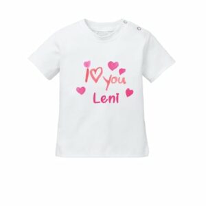 Schnullireich Baby T-Shirt (Kurzarm) mit Namen I Love You Weiß