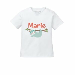 Schnullireich Baby T-Shirt (Kurzarm) mit Namen Kleines Faultier Weiß