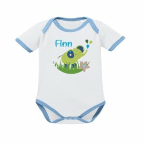 Schnullireich Baby Body (Kurzarm) mit Namen Süßer Elefant (Sporty) Weiß