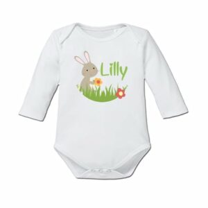 Schnullireich Baby Body (Langarm) mit Namen Süßer Hase Weiß