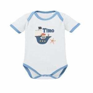 Schnullireich Baby Body (Kurzarm) mit Namen Kleiner Pirat (Sporty) Weiß