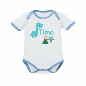 Schnullireich Baby Body (Kurzarm) mit Namen Kleiner Dino (Sporty) Weiß