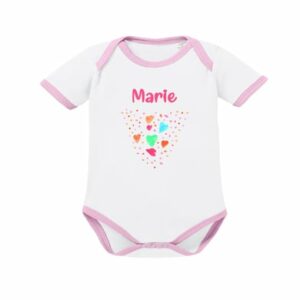 Schnullireich Baby Body (Kurzarm) mit Namen Rosa Herz (Sporty) Weiß