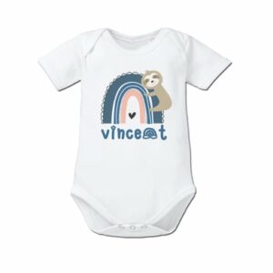 Schnullireich Baby Body (Kurzarm) mit Namen Blauer Regenbogen Weiß