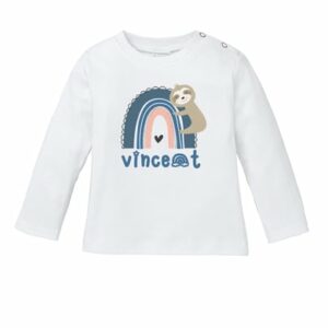 Schnullireich Baby Shirt (Langarm) mit Namen Blauer Regenbogen Weiß