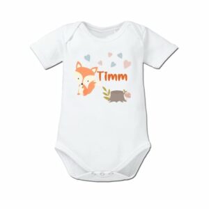 Schnullireich Baby Body (Kurzarm) mit Namen Kleiner Fuchs Weiß