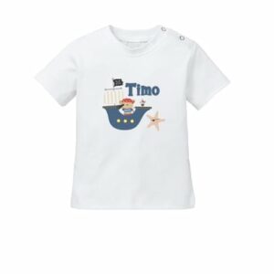 Schnullireich Baby T-Shirt (Kurzarm) mit Namen Kleiner Pirat Weiß