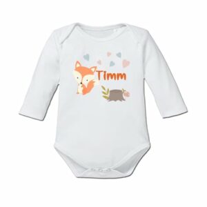 Schnullireich Baby Body (Langarm) mit Namen Kleiner Fuchs Weiß