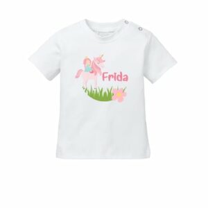 Schnullireich Baby T-Shirt (Kurzarm) mit Namen Einhorn Weiß