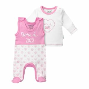 Baby Sweets 2tlg Set Strampler + Shirt Born in 2023 weiß rosa