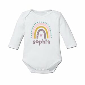 Schnullireich Baby Body (Langarm) mit Namen Rosa Regenbogen Weiß