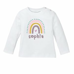 Schnullireich Baby Shirt (Langarm) mit Namen Rosa Regenbogen Weiß