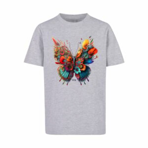 F4NT4STIC T-Shirt Schmetterling Blumen Tee Unisex heather grey