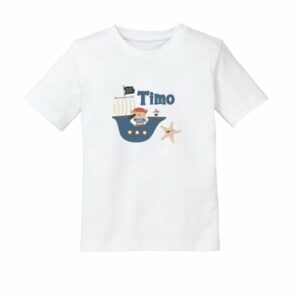 Schnullireich Kinder T-Shirt mit Namen (Kurzarm) Kleiner Pirat Weiß