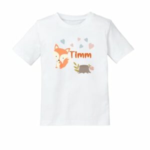 Schnullireich Kinder T-Shirt mit Namen (Kurzarm) Kleiner Fuchs Weiß