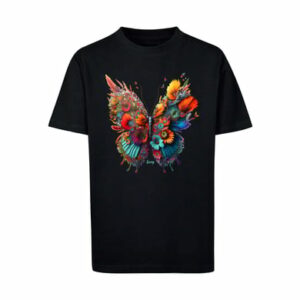 F4NT4STIC T-Shirt Schmetterling Blumen Tee Unisex schwarz