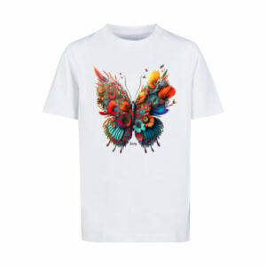 F4NT4STIC T-Shirt Schmetterling Blumen Tee Unisex weiß