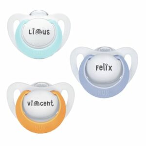 Schnullireich Schnuller mit Namen / Namensschnuller NUK Genius Rainbow – 2er Set (Junge) Weiß