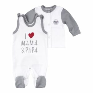 Baby Sweets 2tlg Set Strampler + Shirt I love Mama & Papa weiß grau