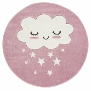 LIVONE Kinderteppich Kids love Rugs WOLKE Rund rosa/weiss