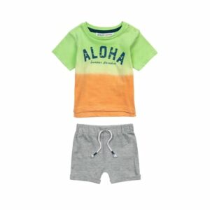 MINOTI Shorts und T-Shirt im Set Neongrün/Neonorange/Grau