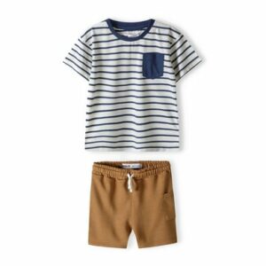 MINOTI T-Shirt und Shorts im Set Gelbbraun/Weiß/Blau