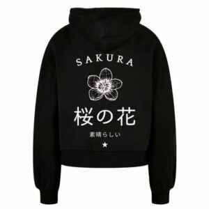 F4NT4STIC Ladies Organic Oversized Hoodie Sakura Flower schwarz